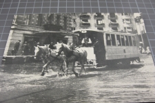 Luzern  mit Hochwasser und Pferdetram