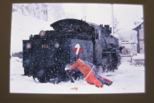 Schuls Scuol Dampfzug im Schnee 1991
