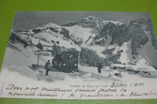 Station de Caux en hiver mit Dampfzug